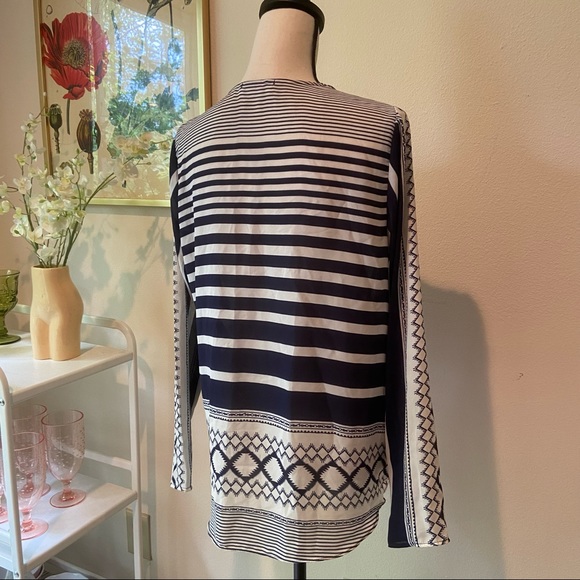 Navy and White Contrasting Print Wrap Top - Picture 5 of 6